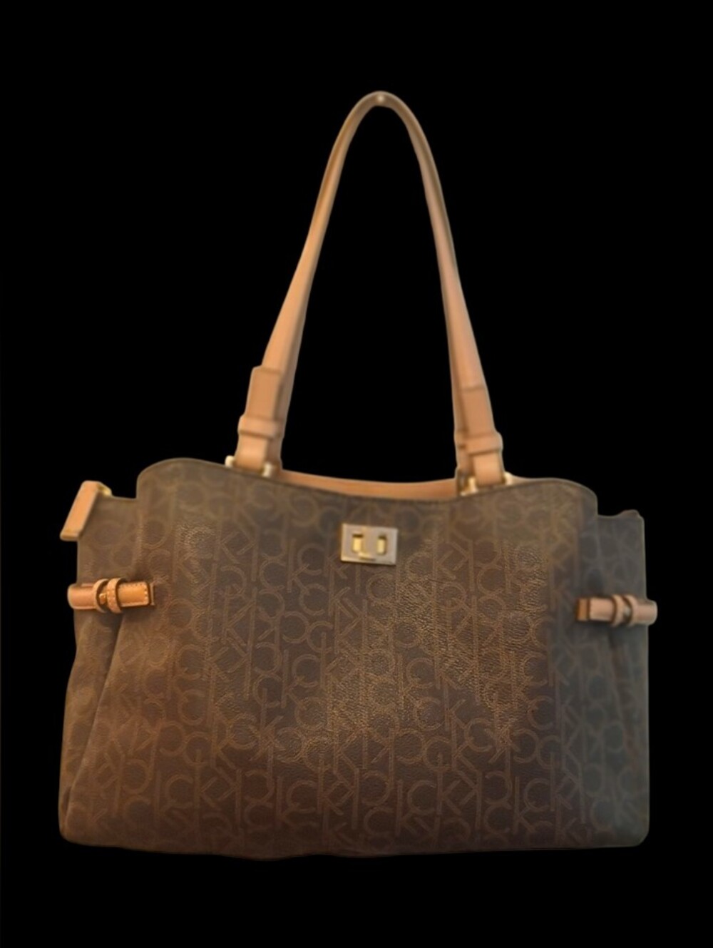 RARE ~ Calvin Klein Classic Sig Monogram Satchel - Multi - Browns - NWOT & HTF